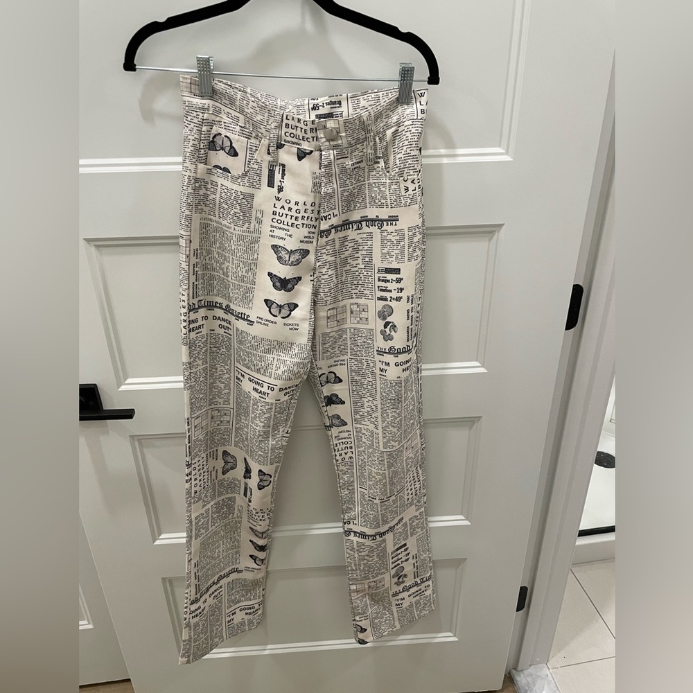 Butterfly Print Newspaper Pants